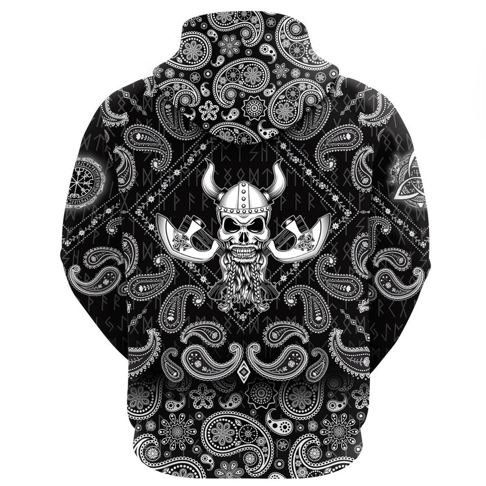 Skull Helmet With Horns And Two Crossed Axes with Bandana Paisley Style Viking Hoodie For Men Women