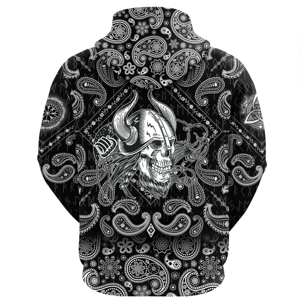 Skull In The Helmet Of The Viking with Bandana Paisley Style Viking Hoodie For Men Women