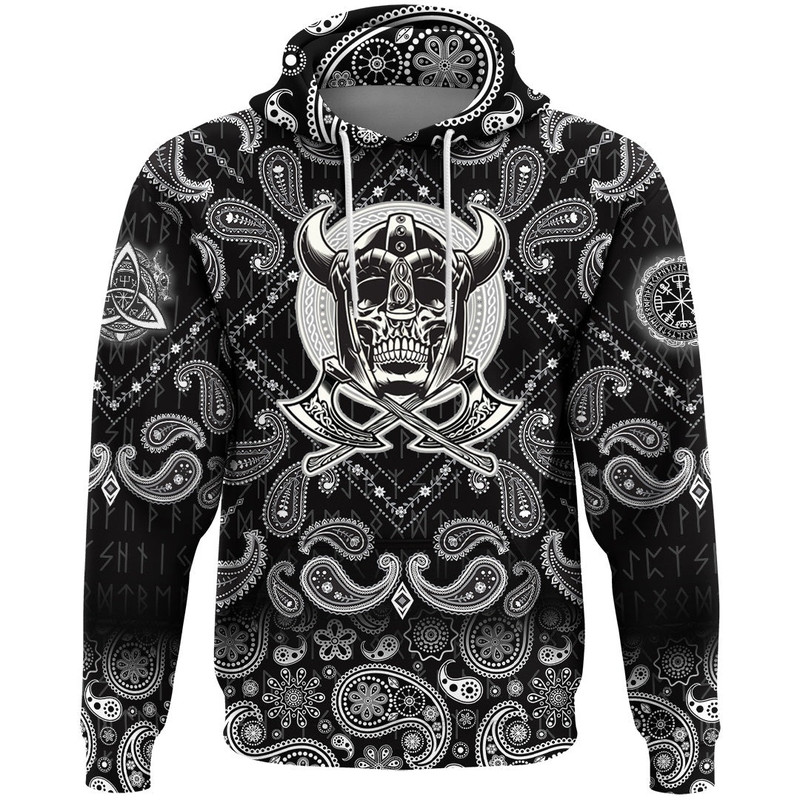 Skull Of Warrior With Crossed Axes with Bandana Paisley Style Viking Hoodie For Men Women