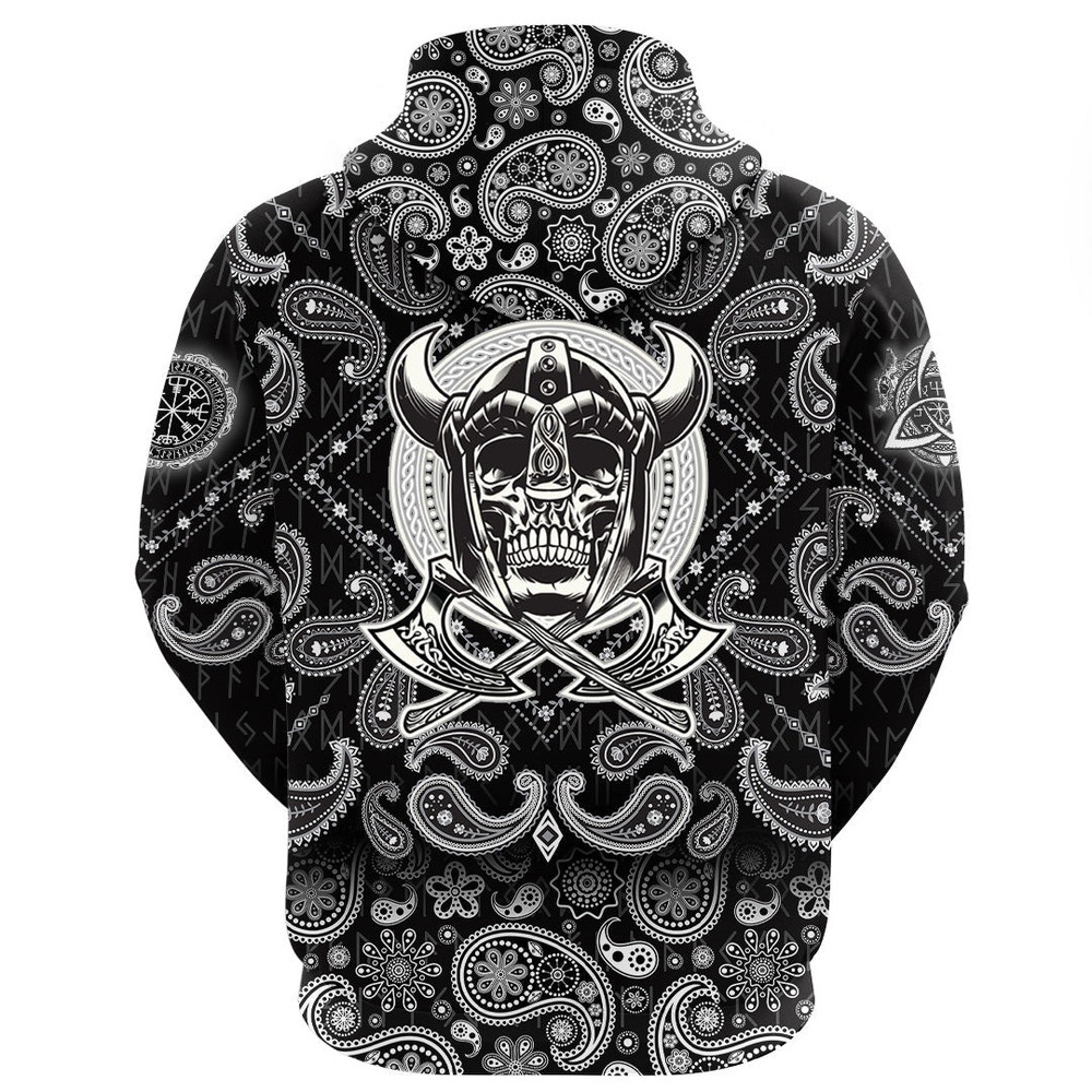 Skull Of Warrior With Crossed Axes with Bandana Paisley Style Viking Hoodie For Men Women
