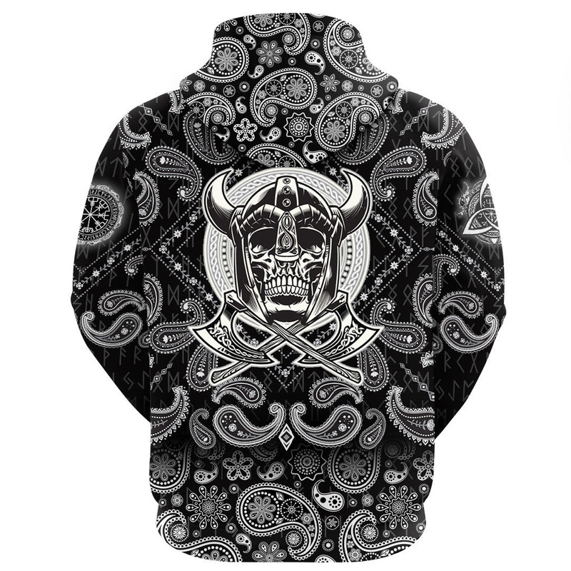 Skull Of Warrior With Crossed Axes with Bandana Paisley Style Viking Hoodie For Men Women