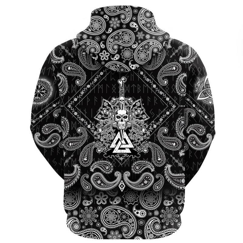 Skull Pierced By Sword with Bandana Paisley Style Viking Hoodie For Men Women