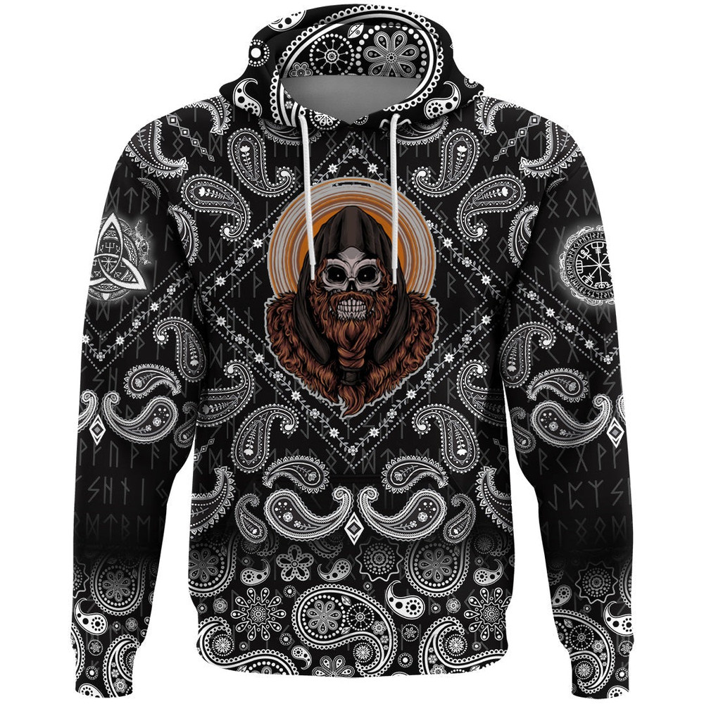 Skull Premium with Bandana Paisley Style Viking Hoodie For Men Women