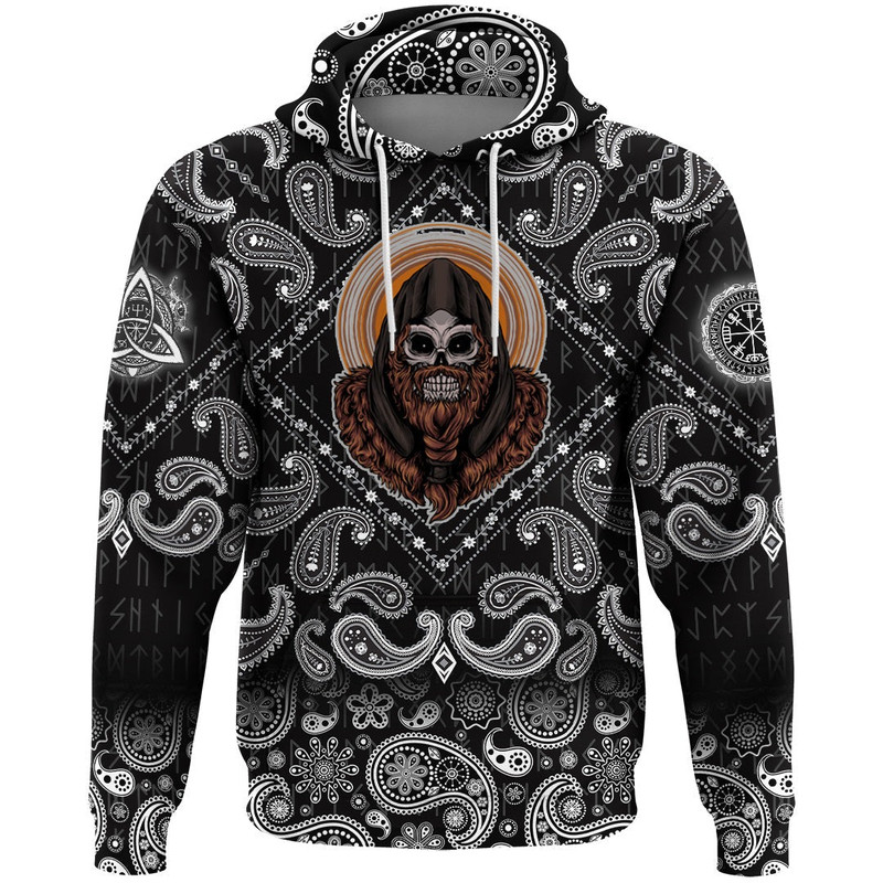 Skull Premium with Bandana Paisley Style Viking Hoodie For Men Women