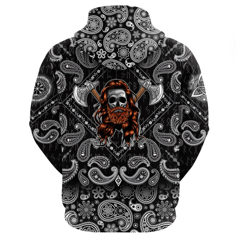 Skull Wearing Viking with Bandana Paisley Style Viking Hoodie For Men Women