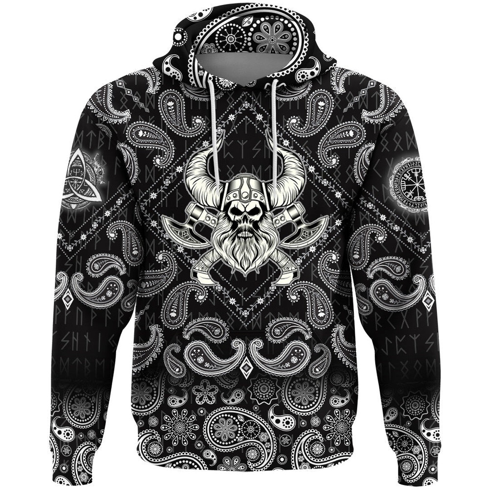 Skull With Crossed Axes with Bandana Paisley Style Viking Hoodie For Men Women