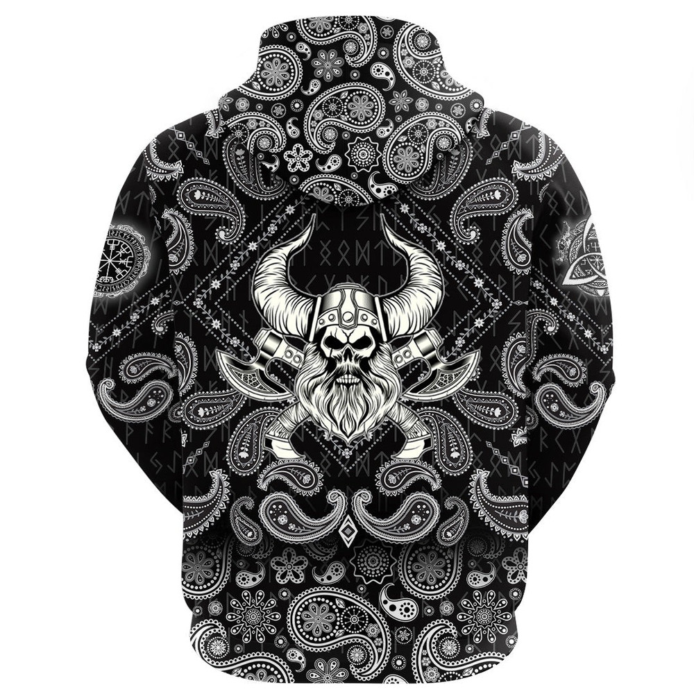 Skull With Crossed Axes with Bandana Paisley Style Viking Hoodie For Men Women