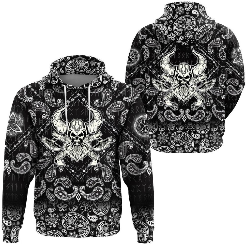 Skull With Crossed Axes with Bandana Paisley Style Viking Hoodie For Men Women