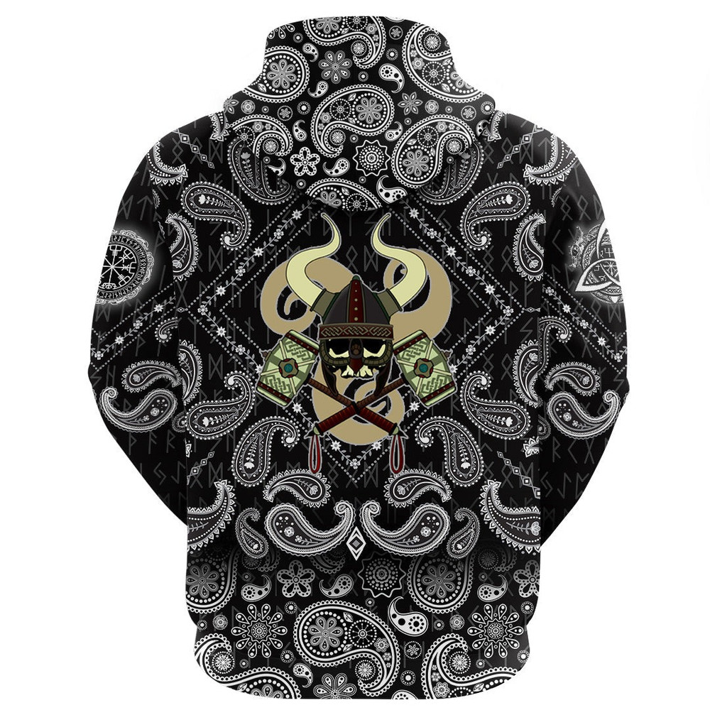 Skull With Horned Helmet with Bandana Paisley Style Viking Hoodie For Men Women
