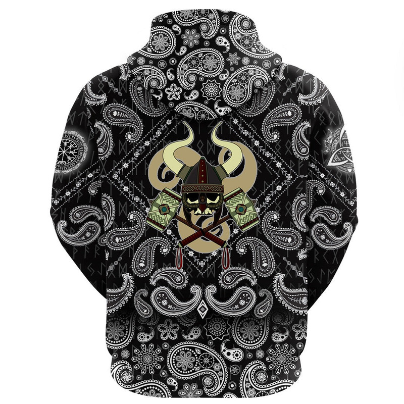 Skull With Horned Helmet with Bandana Paisley Style Viking Hoodie For Men Women