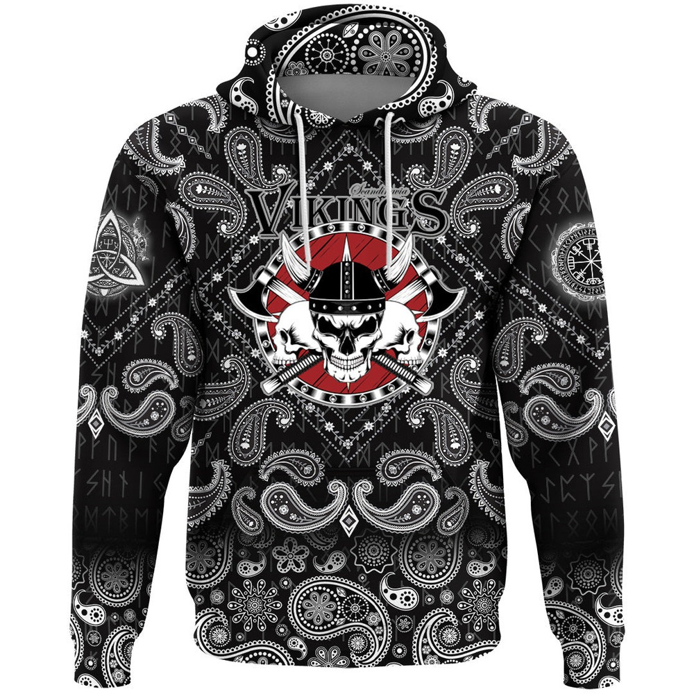 Skulls With Shield And Axes with Bandana Paisley Style Viking Hoodie For Men Women