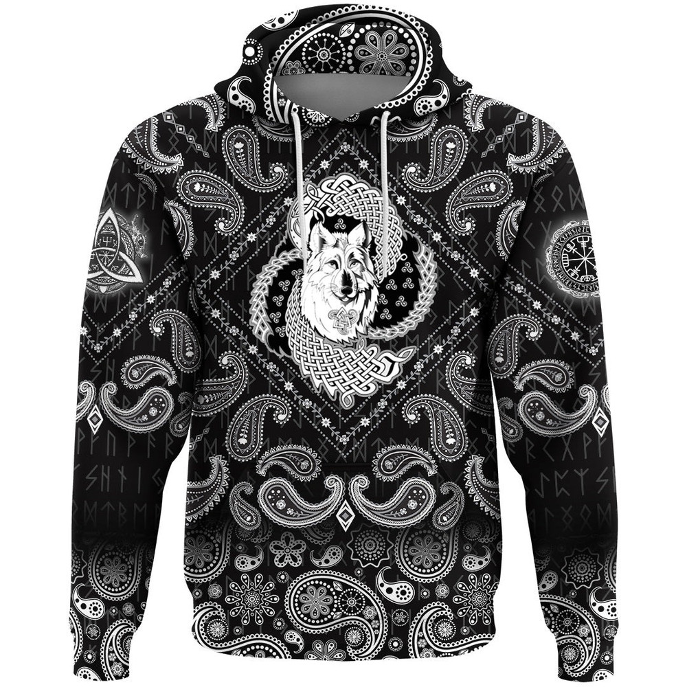 Spiritual Symbol Of Legendary Wolf From Ancient Mythology with Bandana Paisley Style Viking Hoodie