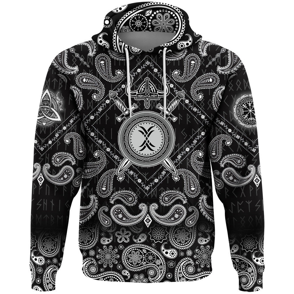 Sword Helmet And Shield with Bandana Paisley Style Viking Hoodie For Men Women