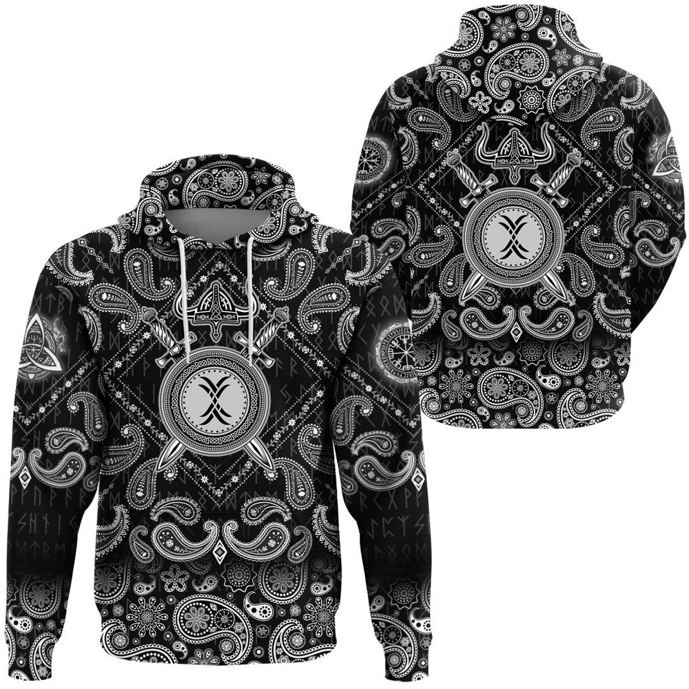 Sword Helmet And Shield with Bandana Paisley Style Viking Hoodie For Men Women