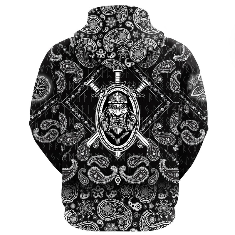 Swords Medieval Warrior Ancient Barbarian with Bandana Paisley Style Viking Hoodie For Men Women