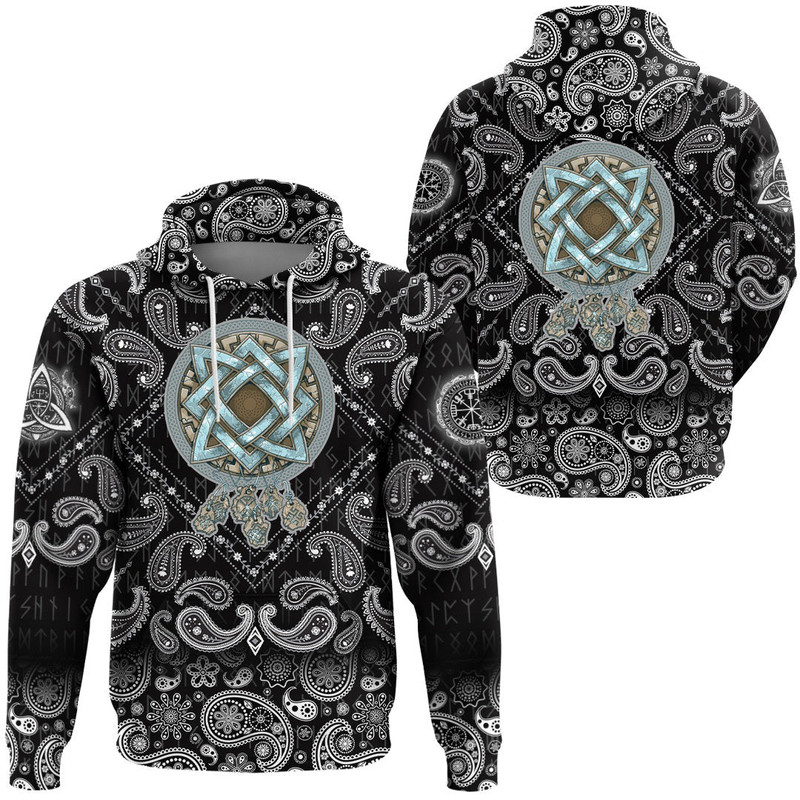 Symbols Of The Gods And Decorative Ornaments with Bandana Paisley Style Viking Hoodie For Men Women