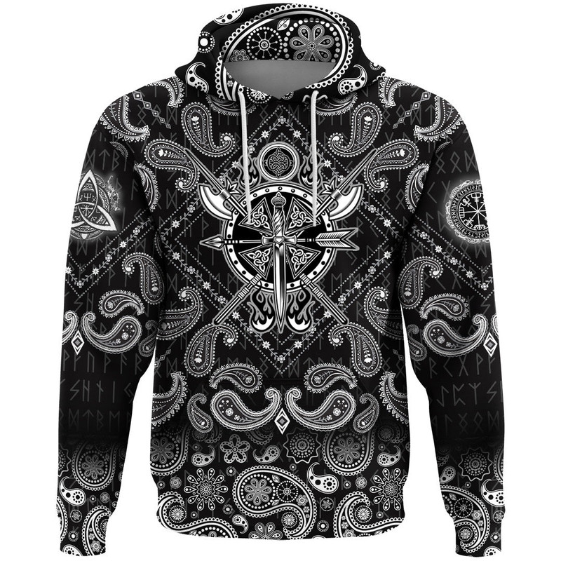 Tattoo with Bandana Paisley Style Viking Hoodie For Men Women