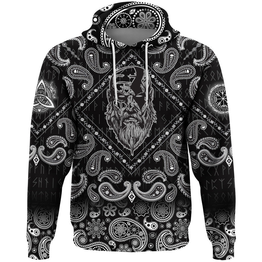 Tattoo Angry Beard Man with Bandana Paisley Style Viking Hoodie For Men Women