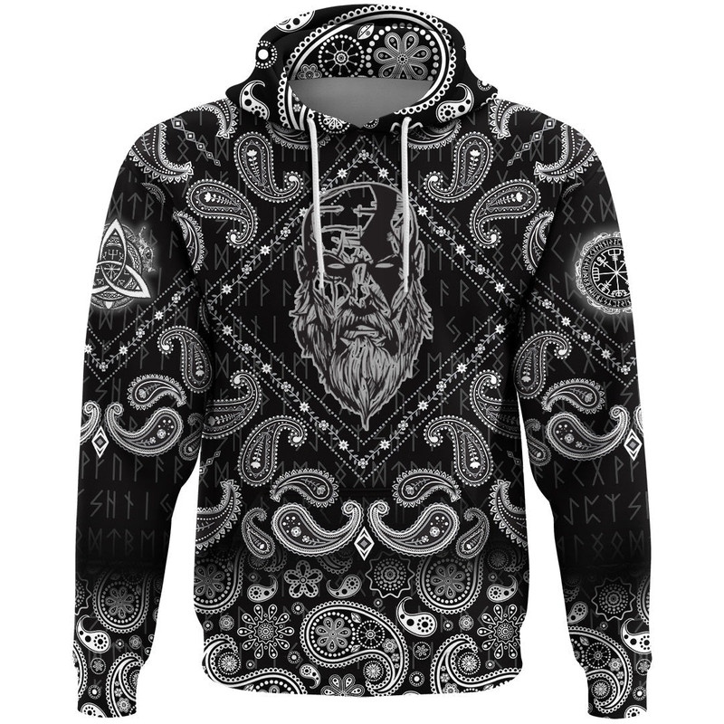Tattoo Angry Beard Man with Bandana Paisley Style Viking Hoodie For Men Women