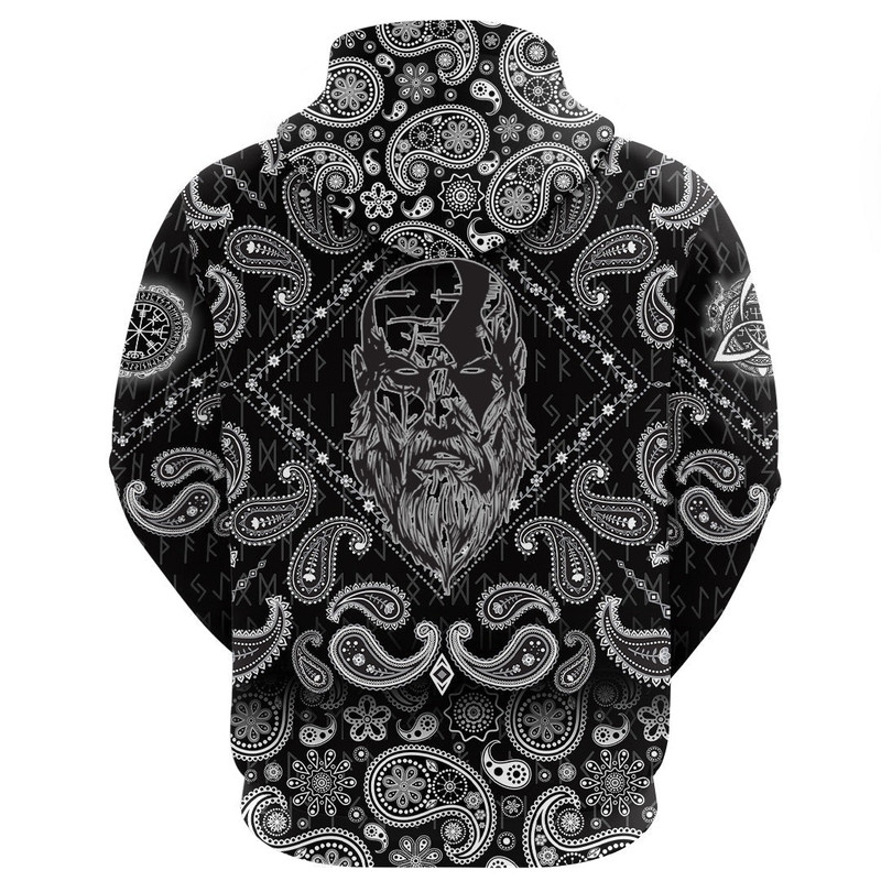 Tattoo Angry Beard Man with Bandana Paisley Style Viking Hoodie For Men Women