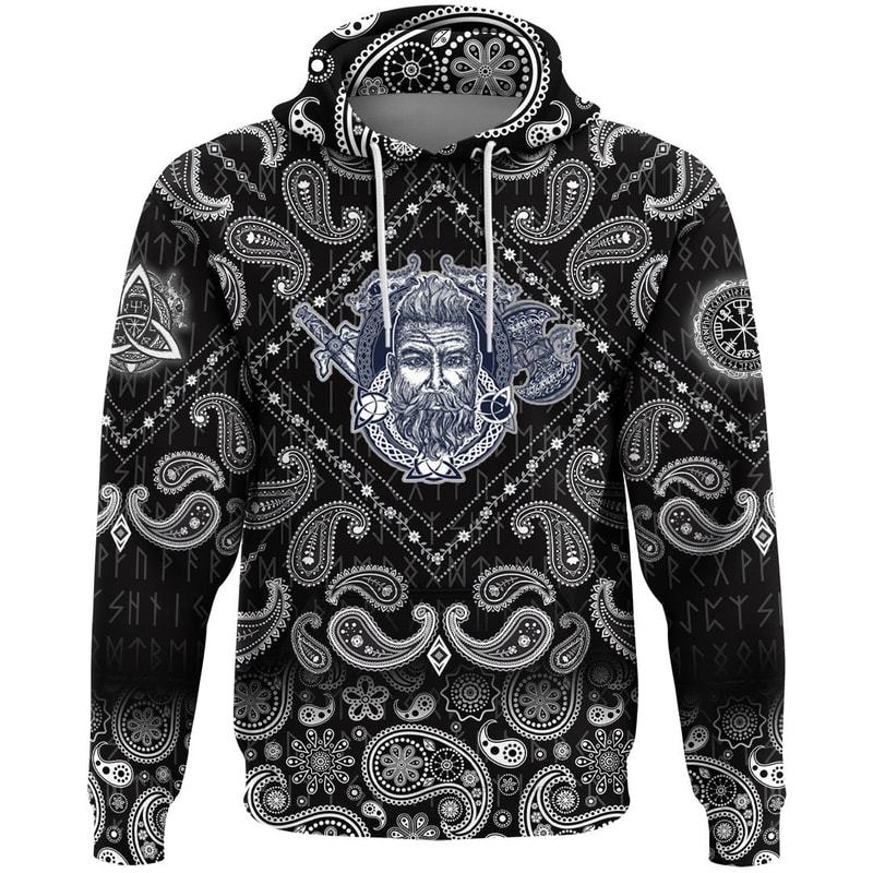 Tattoo Courage Scandinavian with Bandana Paisley Style Viking Hoodie For Men Women