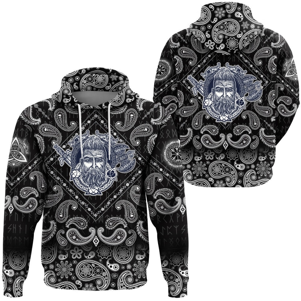 Tattoo Courage Scandinavian with Bandana Paisley Style Viking Hoodie For Men Women