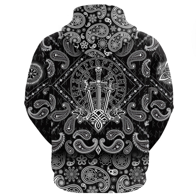 Tattoo Wolf Swords with Bandana Paisley Style Viking Hoodie For Men Women