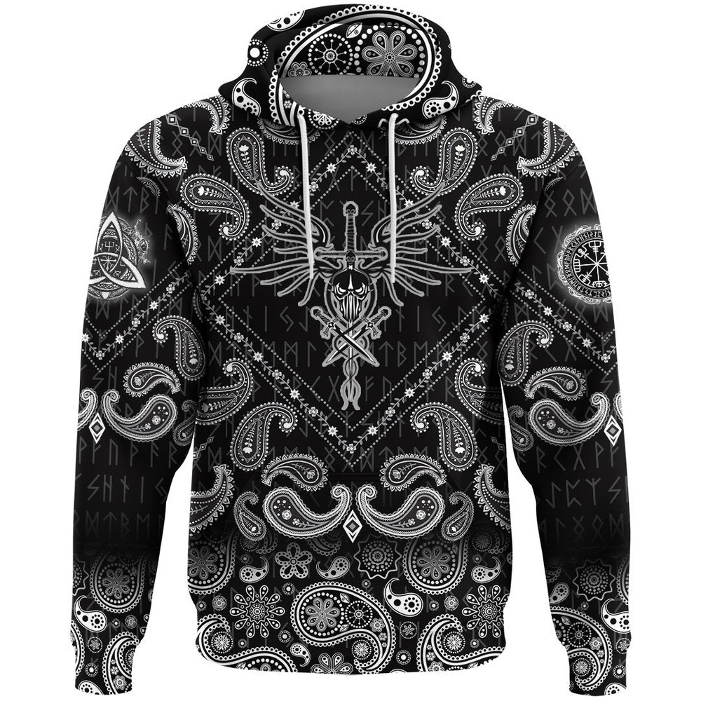 The Head Of The Demon With Sword with Bandana Paisley Style Viking Hoodie For Men Women
