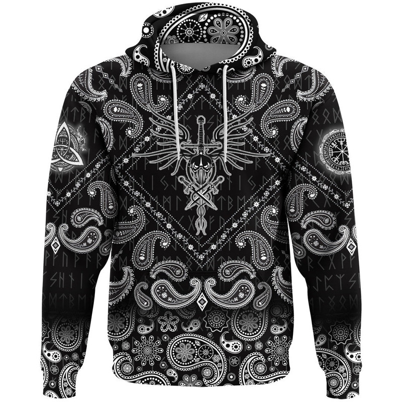 The Head Of The Demon With Sword with Bandana Paisley Style Viking Hoodie For Men Women