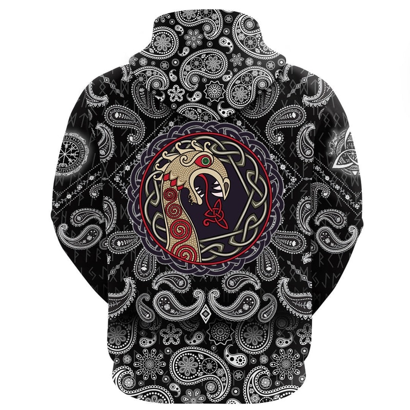 The Nasal Figure Of The Ship Drakkar In The Form Of Dragon with Bandana Paisley Style Viking Hoodie