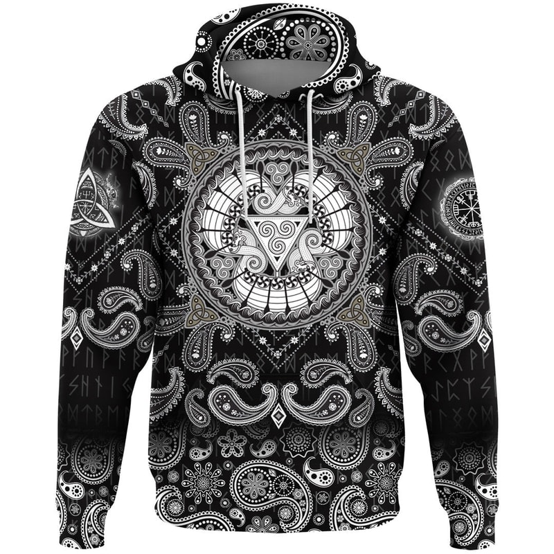 The Three Scandinavian Ships Drakkar with Bandana Paisley Style Viking Hoodie For Men Women