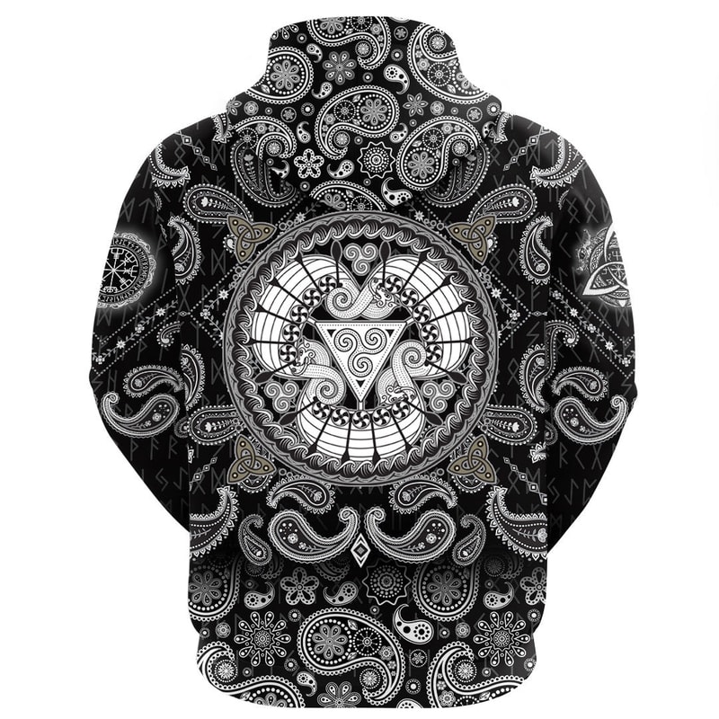 The Three Scandinavian Ships Drakkar with Bandana Paisley Style Viking Hoodie For Men Women