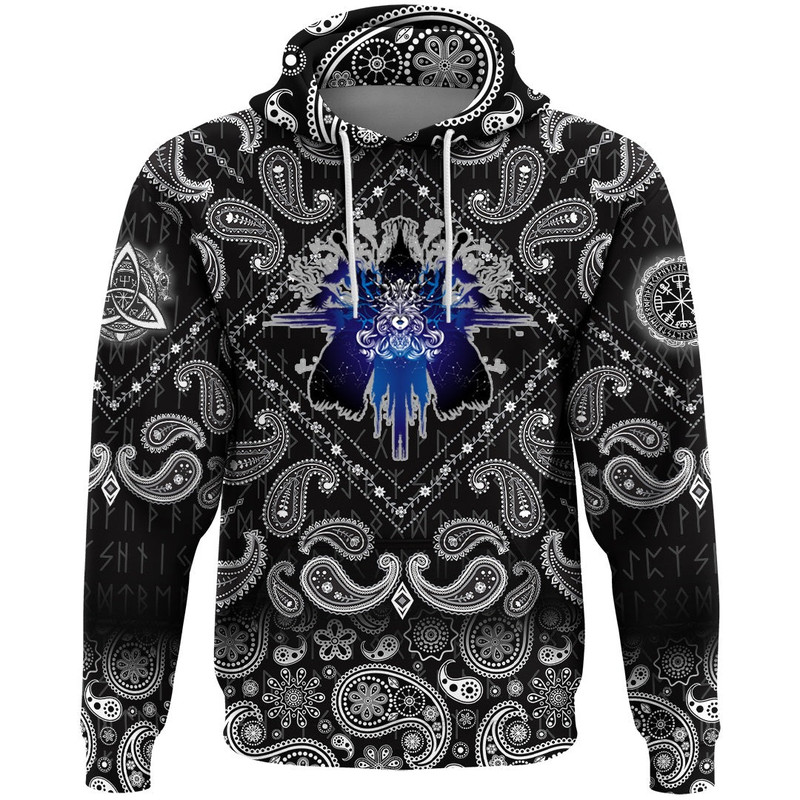 The Valkyrie At The Starry Sky Through Which Flies Flock Of Birds with Bandana Paisley Viking Hoodi
