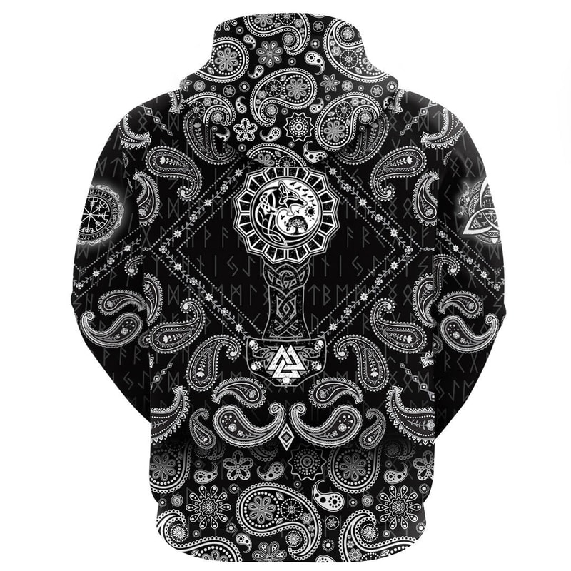 Thors Hammer With Bandana Paisley Style Viking Hoodie For Men Women 2