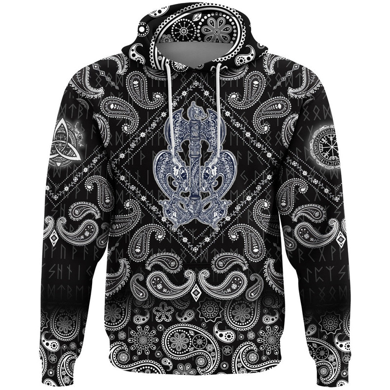 Thors Hammer Axe Viking With Bandana Paisley Style Viking Hoodie For Men Women 1