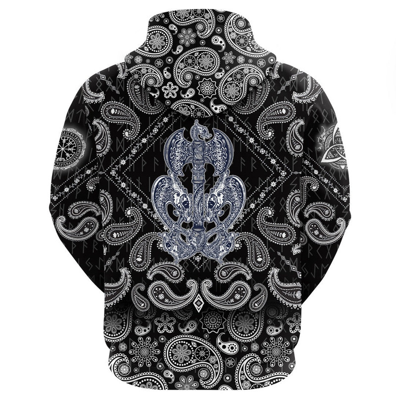 Thors Hammer Axe Viking with Bandana Paisley Style Viking Hoodie For Men Women