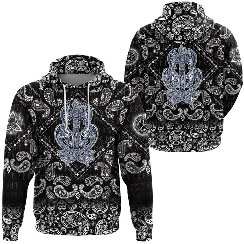 Thors Hammer Axe Viking With Bandana Paisley Style Viking Hoodie For Men Women 0