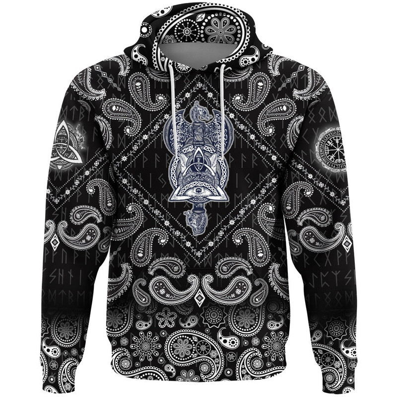 Thors Hammer Tattoo Axe Warrior Fox Celtic Style with Bandana Paisley Style Viking Hoodie For Men W