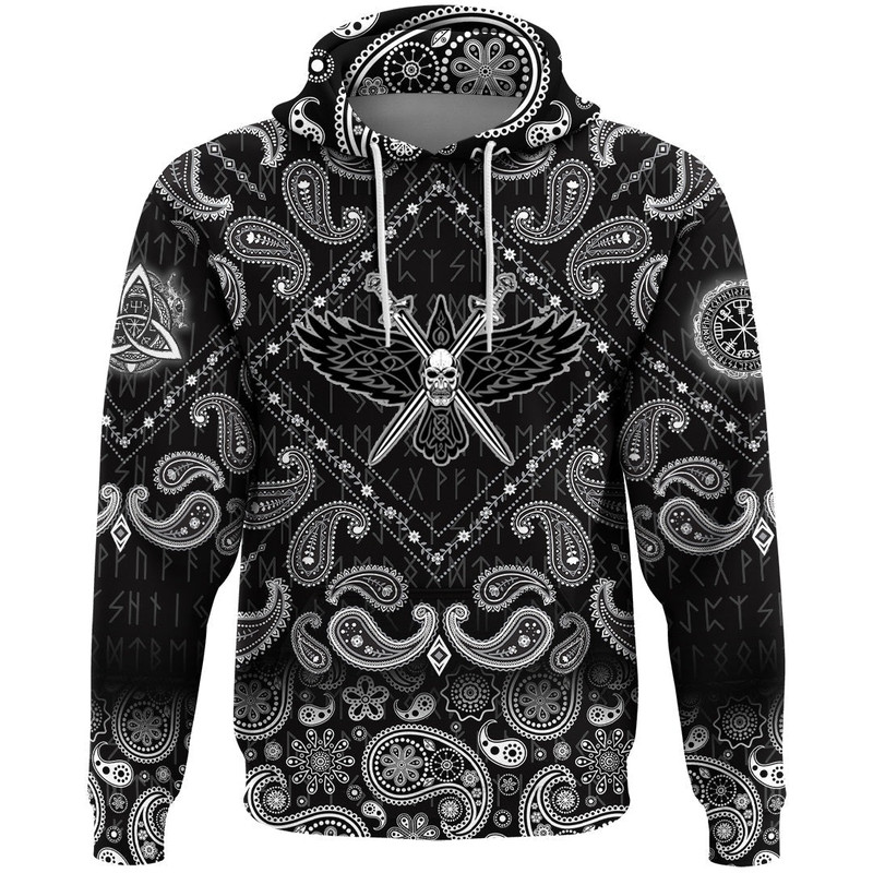 Two Crossed Swords And Skull with Bandana Paisley Style Viking Hoodie For Men Women