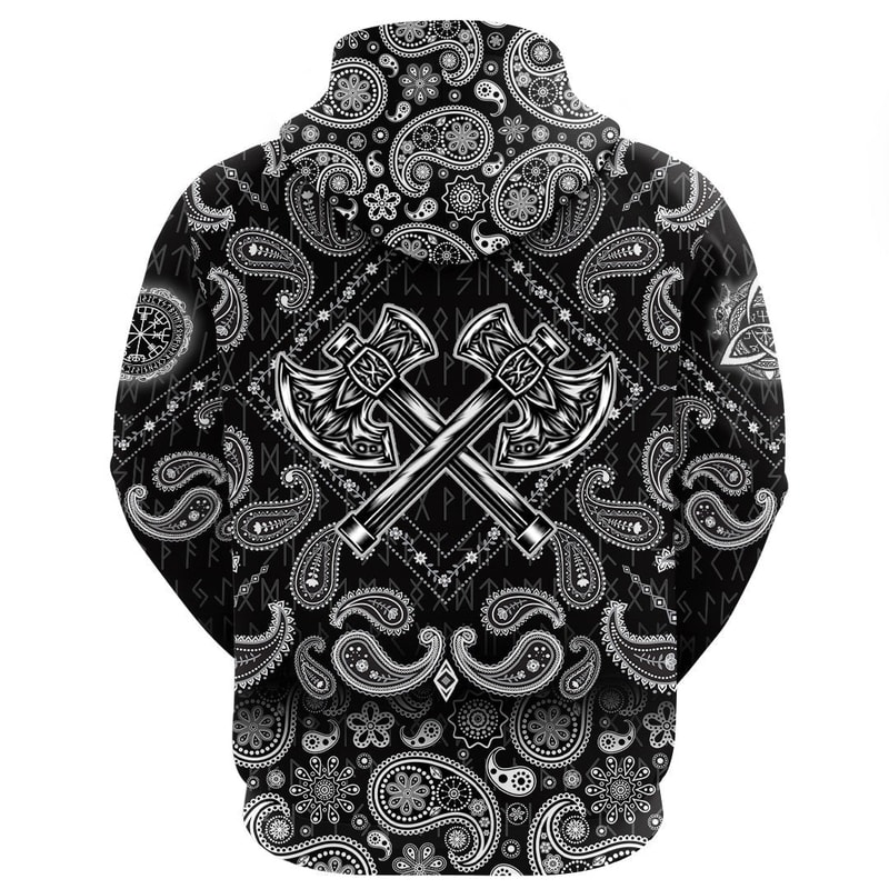 Two Warrior Axes with Bandana Paisley Style Viking Hoodie For Men Women