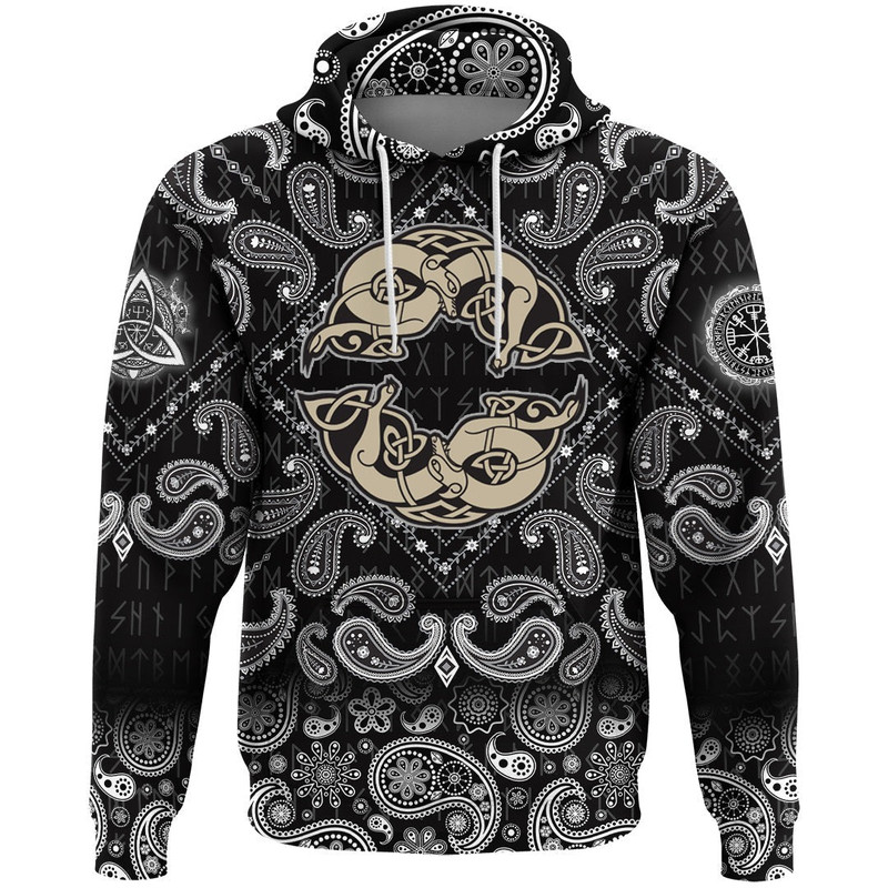 Two Wolves Of Odin Geri And Freki Scandinavian And Celtic Style with Bandana Paisley Style Viking H