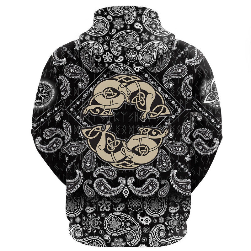 Two Wolves Of Odin Geri And Freki Scandinavian And Celtic Style with Bandana Paisley Style Viking H