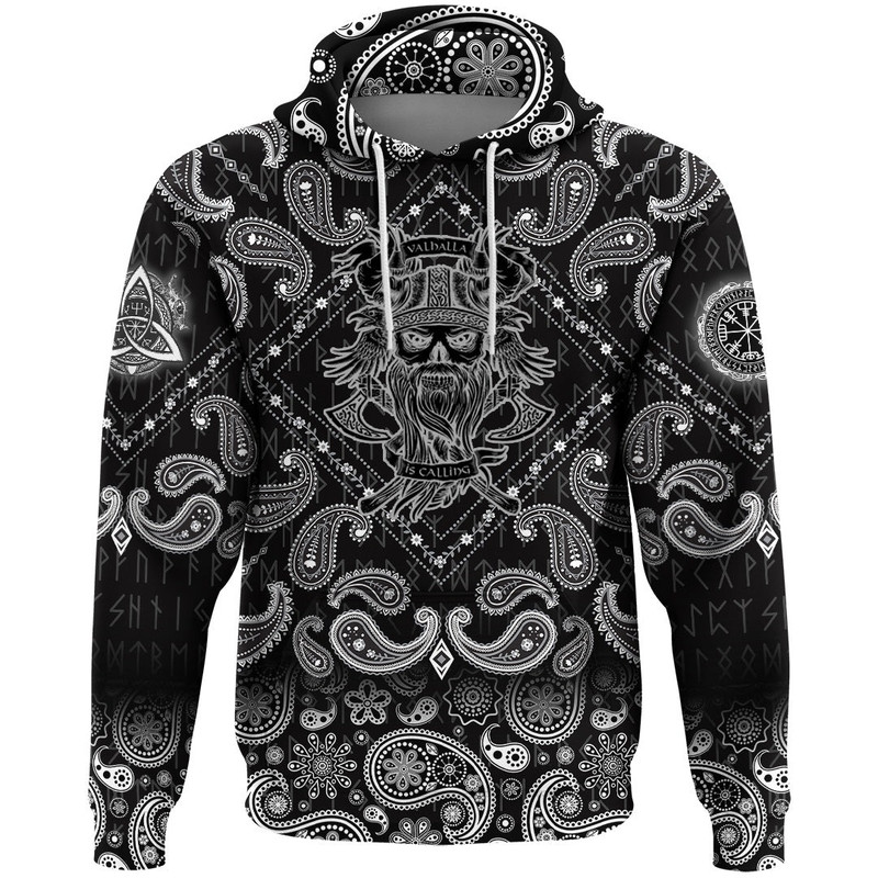 Valhallis Calling New with Bandana Paisley Style Viking Hoodie For Men Women