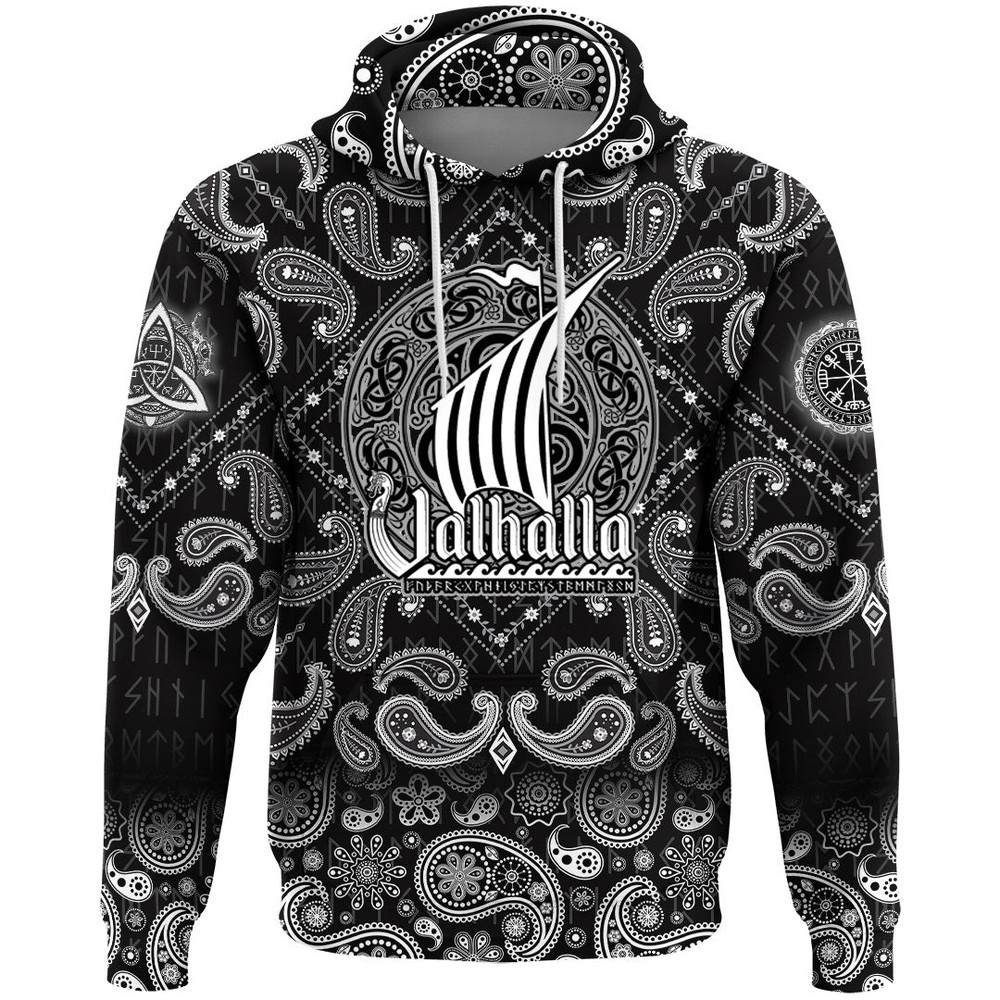 ValhallScandinavian Drakkar with Bandana Paisley Style Viking Hoodie For Men Women