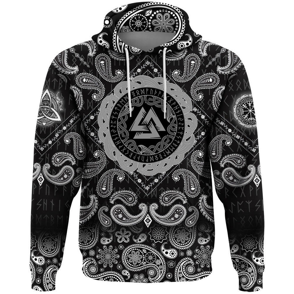 Valknut Runes with Bandana Paisley Style Viking Hoodie For Men Women