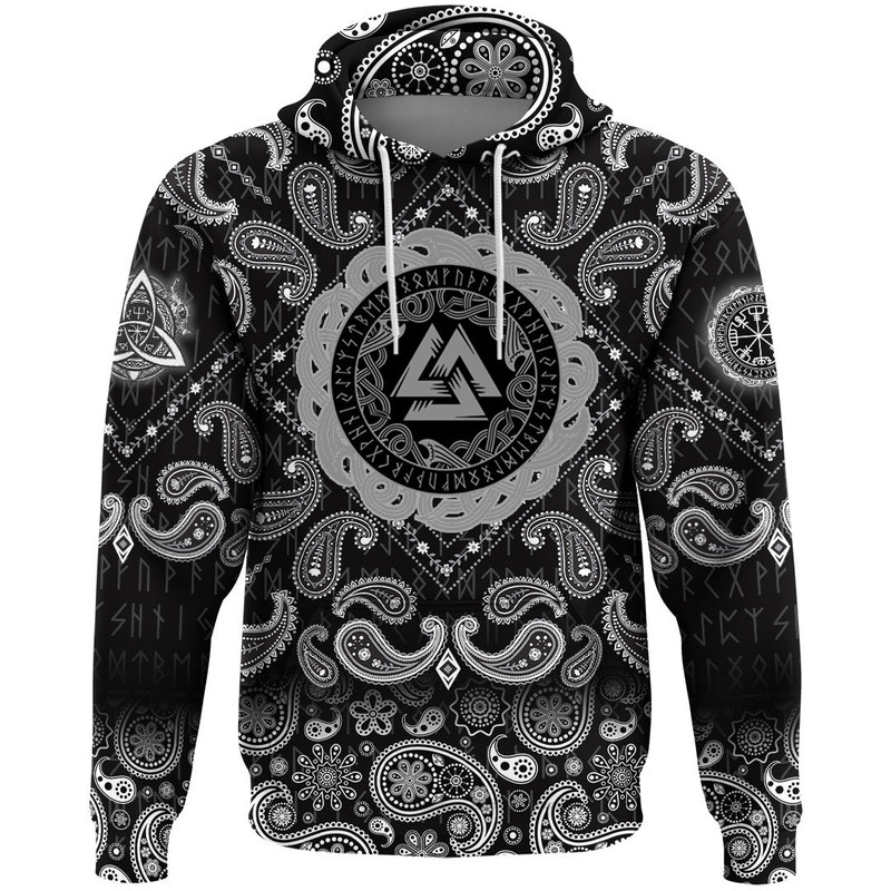 Valknut Runes with Bandana Paisley Style Viking Hoodie For Men Women