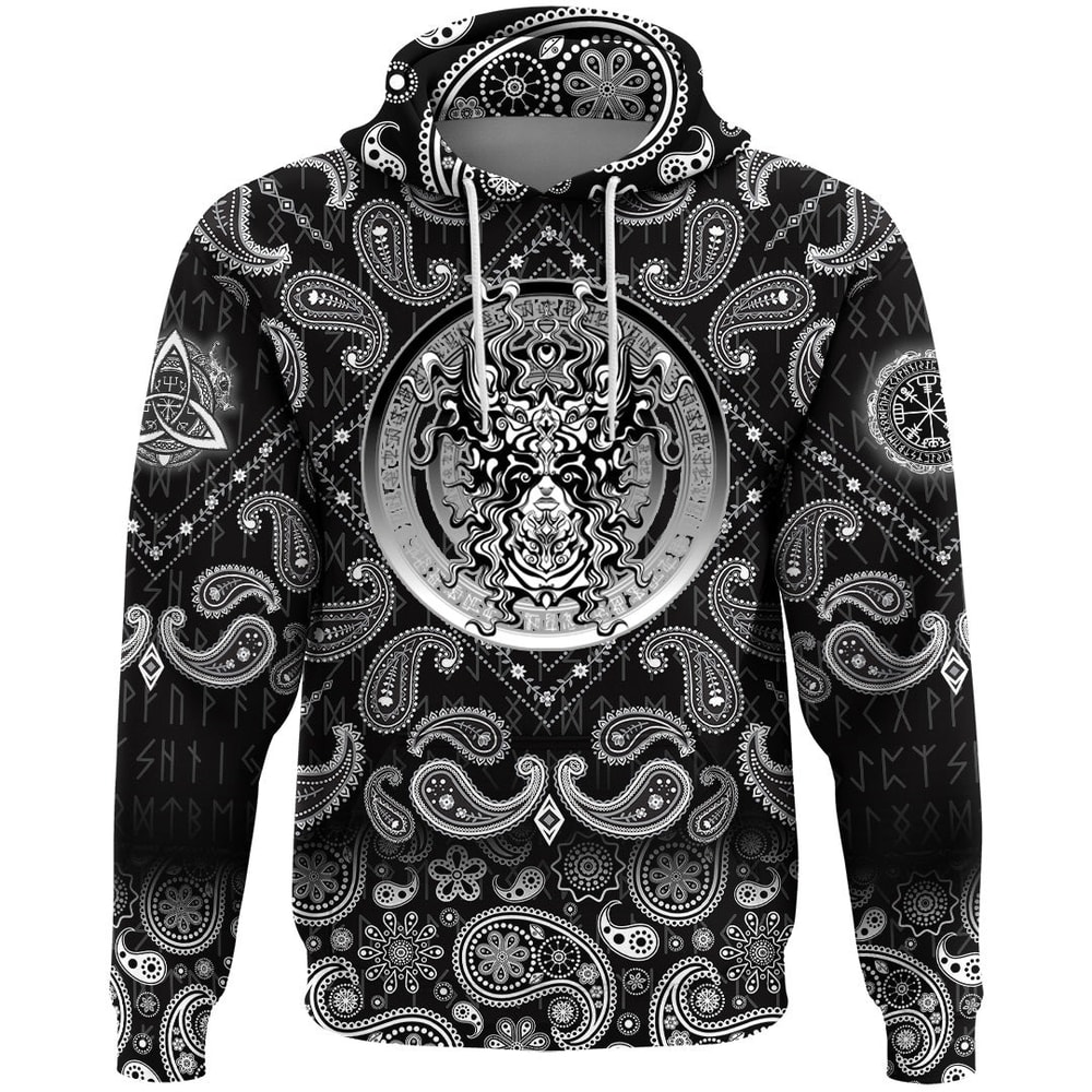 Valkyrie In Beautiful Helmet with Bandana Paisley Style Viking Hoodie For Men Women