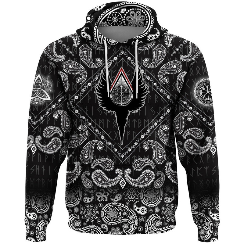 Vegvisir Wings with Bandana Paisley Style Viking Hoodie For Men Women