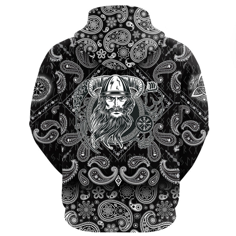 Vikings Head In Horned Helmet with Bandana Paisley Style Viking Hoodie For Men Women