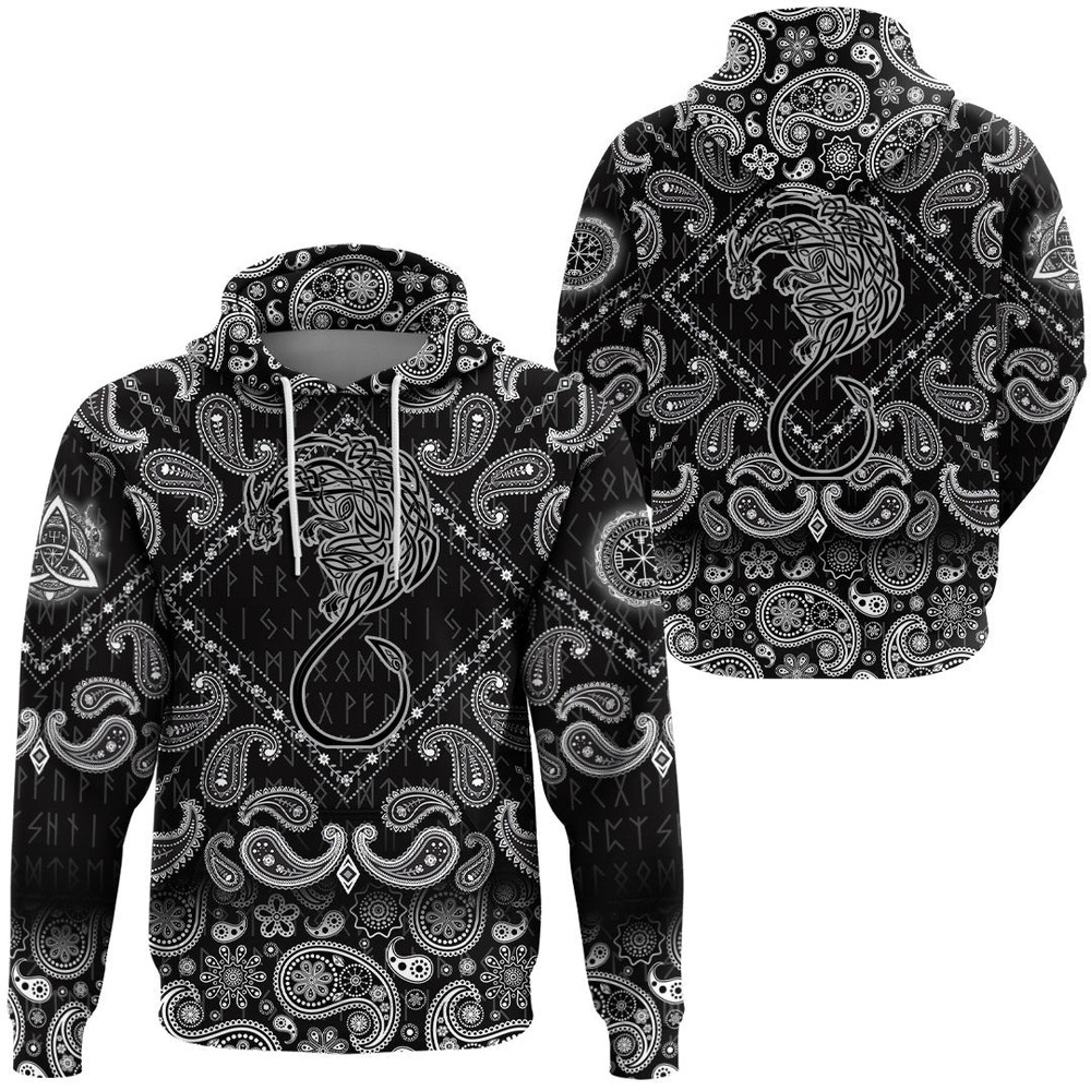 Viking Celtic Dragon with Bandana Paisley Style Viking Hoodie For Men Women
